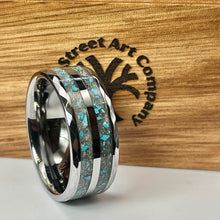 Load image into Gallery viewer, Turquoise with Ash Hammered Tungsten Memorial Ring