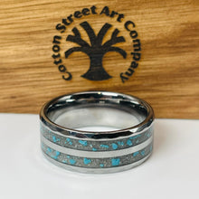 Load image into Gallery viewer, Turquoise with Ash Hammered Tungsten Memorial Ring