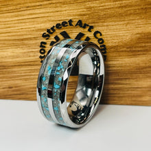Load image into Gallery viewer, Turquoise with Ash Hammered Tungsten Memorial Ring