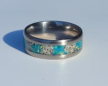 Load image into Gallery viewer, The Lost Luna Memorial Ring - Cremation Ash and Opal - Glow-in-the-Dark - Titanium