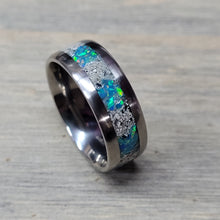 Load image into Gallery viewer, The Lost Luna Memorial Ring - Cremation Ash and Opal - Glow-in-the-Dark - Titanium