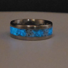 Load and play video in Gallery viewer, The Lost Luna Memorial Ring - Cremation Ash and Opal - Glow-in-the-Dark - Titanium