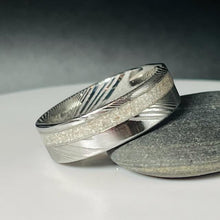 Load image into Gallery viewer, Damascus Steel Offset Memorial Ring