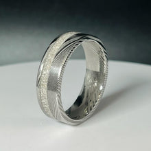 Load image into Gallery viewer, Damascus Steel Offset Memorial Ring