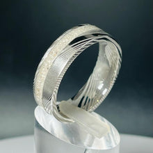 Load image into Gallery viewer, Damascus Steel Offset Memorial Ring