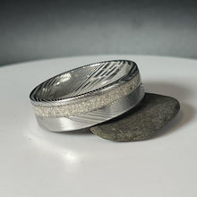 Load image into Gallery viewer, Damascus Steel Offset Memorial Ring