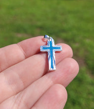 Load image into Gallery viewer, Sterling Sliver Memorial Cross with Blue Glow