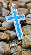 Load image into Gallery viewer, Sterling Sliver Memorial Cross with Blue Glow