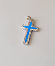 Load image into Gallery viewer, Sterling Sliver Memorial Cross with Blue Glow