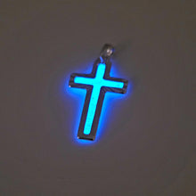 Load image into Gallery viewer, Sterling Sliver Memorial Cross with Blue Glow