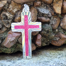 Load image into Gallery viewer, Sterling Sliver Cross Pink & Glow