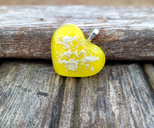 Load image into Gallery viewer, Yellow Ash Infused Heart Glass Memorial Necklace