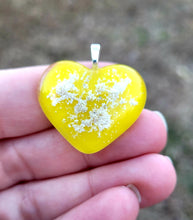 Load image into Gallery viewer, Yellow Ash Infused Heart Glass Memorial Necklace