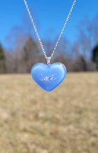 Load image into Gallery viewer, Ash Infused Blue Glass Memorial Heart Necklace