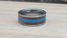Load image into Gallery viewer, Black Walnut Wood, Cobalt Opals, and Glow Dust Ring
