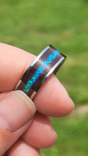 Load image into Gallery viewer, Black Walnut Wood, Cobalt Opals, and Glow Dust Ring