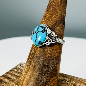 Blue Willow Turquoise Tru-Stone & Sterling Silver Memorial Ring