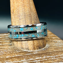 Load image into Gallery viewer, Turquoise with Ash Hammered Tungsten Memorial Ring

