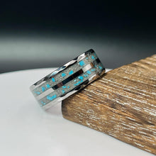 Load image into Gallery viewer, Turquoise with Ash Hammered Tungsten Memorial Ring
