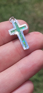 Sterling Silver Cross Pendant * Cremation Ash &Opals