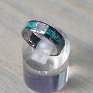 You are My Heart Memorial Ring - Titanium Core - Cremation Ash and Opal Ring