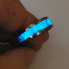 Load image into Gallery viewer, The Lost Luna Memorial Ring - Cremation Ash and Opal - Glow-in-the-Dark - Titanium
