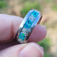 Load image into Gallery viewer, The Lost Luna Memorial Ring - Cremation Ash and Opal - Glow-in-the-Dark - Titanium
