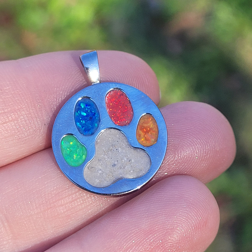 Rainbow Bridge Paw Print Memorial Pendant