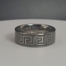 Load and play video in Gallery viewer, Endless Journey Greek Key Memorial Ring - Titanium Band
