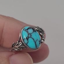 Load and play video in Gallery viewer, Blue Willow Turquoise Tru-Stone &amp; Sterling Silver Memorial Ring

