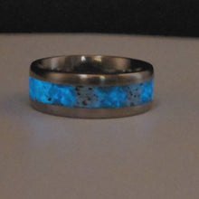 Load and play video in Gallery viewer, The Lost Luna Memorial Ring - Cremation Ash and Opal - Glow-in-the-Dark - Titanium
