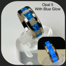 Load image into Gallery viewer, The Lost Luna Memorial Ring - Cremation Ash and Opal - Glow-in-the-Dark - Titanium
