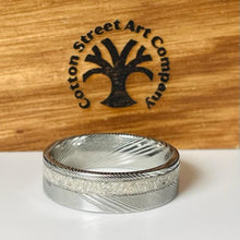 Load image into Gallery viewer, Damascus Steel Offset Memorial Ring
