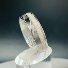 Load image into Gallery viewer, Damascus Steel Offset Memorial Ring
