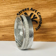 Load image into Gallery viewer, Damascus Steel Offset Memorial Ring
