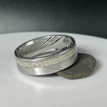 Load image into Gallery viewer, Damascus Steel Offset Memorial Ring
