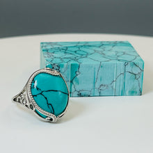 Load image into Gallery viewer, Rhodium Plated Sterling Silver and Turquoise Tru-Stone Ring
