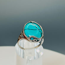 Load image into Gallery viewer, Rhodium Plated Sterling Silver and Turquoise Tru-Stone Ring
