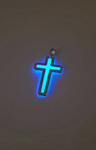 Load image into Gallery viewer, .925 Sterling Sliver Memorial Cross with Blue Glow Pendant

