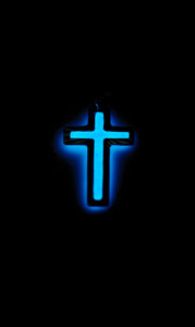 .925 Sterling Sliver Memorial Cross with Blue Glow Pendant