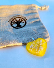 Load image into Gallery viewer, Yellow Infused Heart Glass Memorial Necklace
