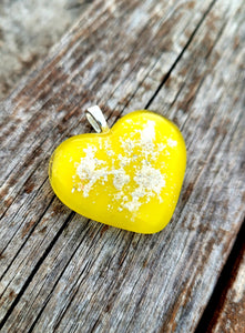 Yellow Infused Heart Glass Memorial Necklace