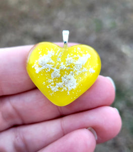 Yellow Infused Heart Glass Memorial Necklace
