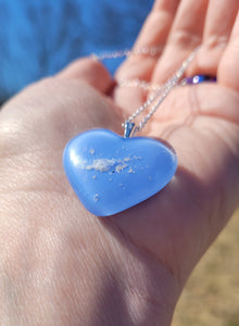 Blue Glass Memorial Heart Necklace