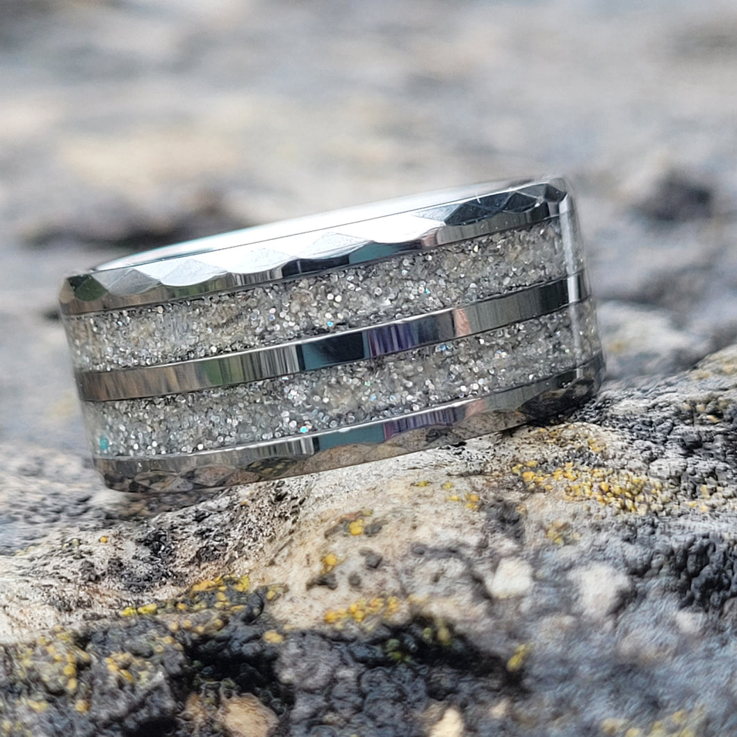 Tungsten 4mm Ring Crushed White Opal Wedding Band – Tungsten Titans